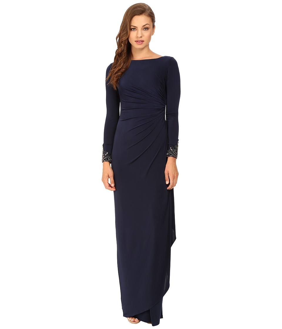 Adrianna Papell Venecian Jersey Draped Gown (Midnight) Women