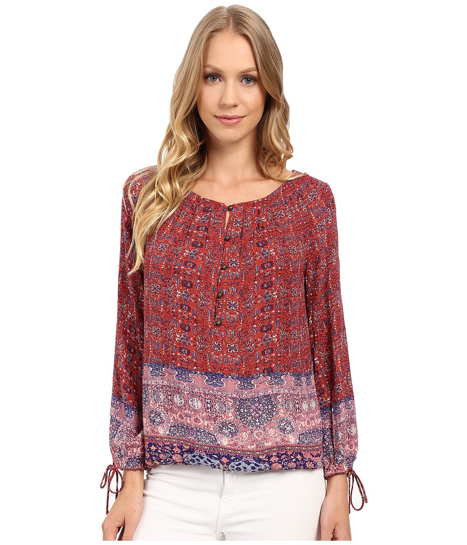 Lucky Brand - Tapestry Print 3/4 Sleeve Top (Red Multi) Women