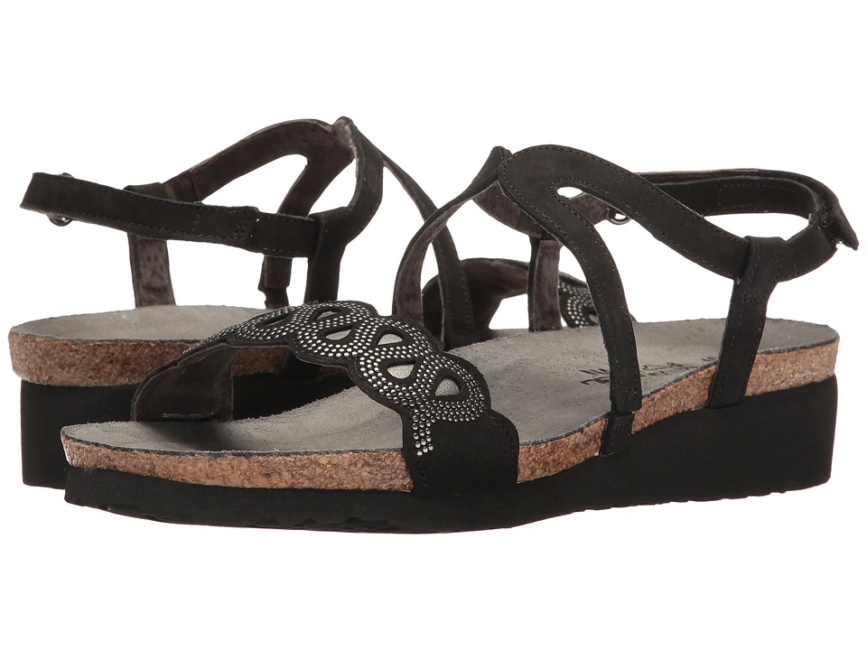 Naot Footwear Addie (Black Velvet Nubuck/Sterling Leather/Silver Rivets) Women