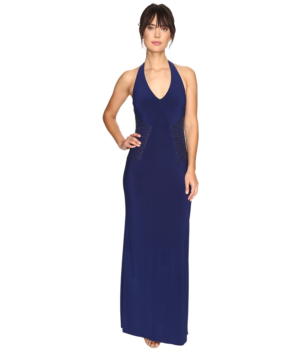 Laundry by Shelli Segal Embellished Halter Gown (Midnight) Women