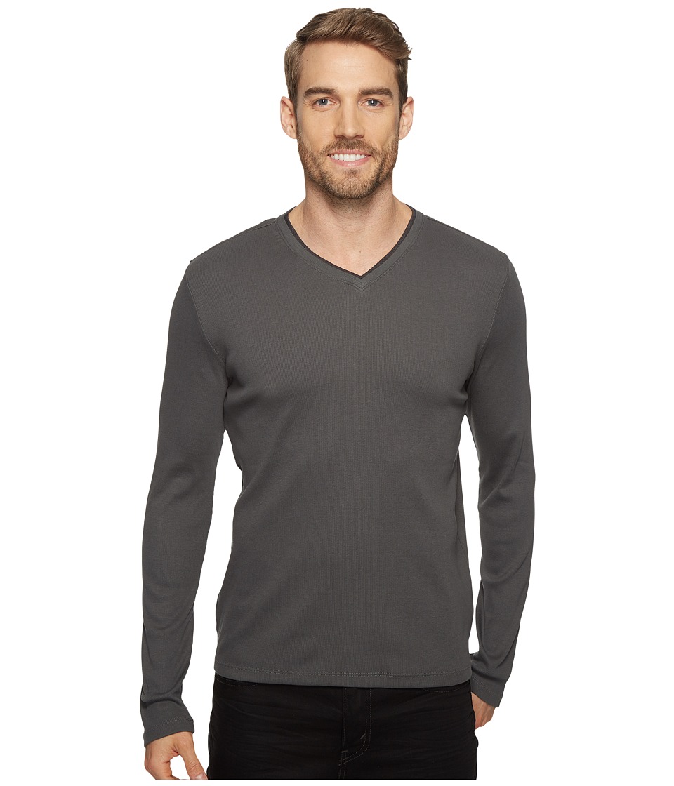 Calvin Klein Long Sleeve Rib V-Neck T-Shirt (Fatigue) Men