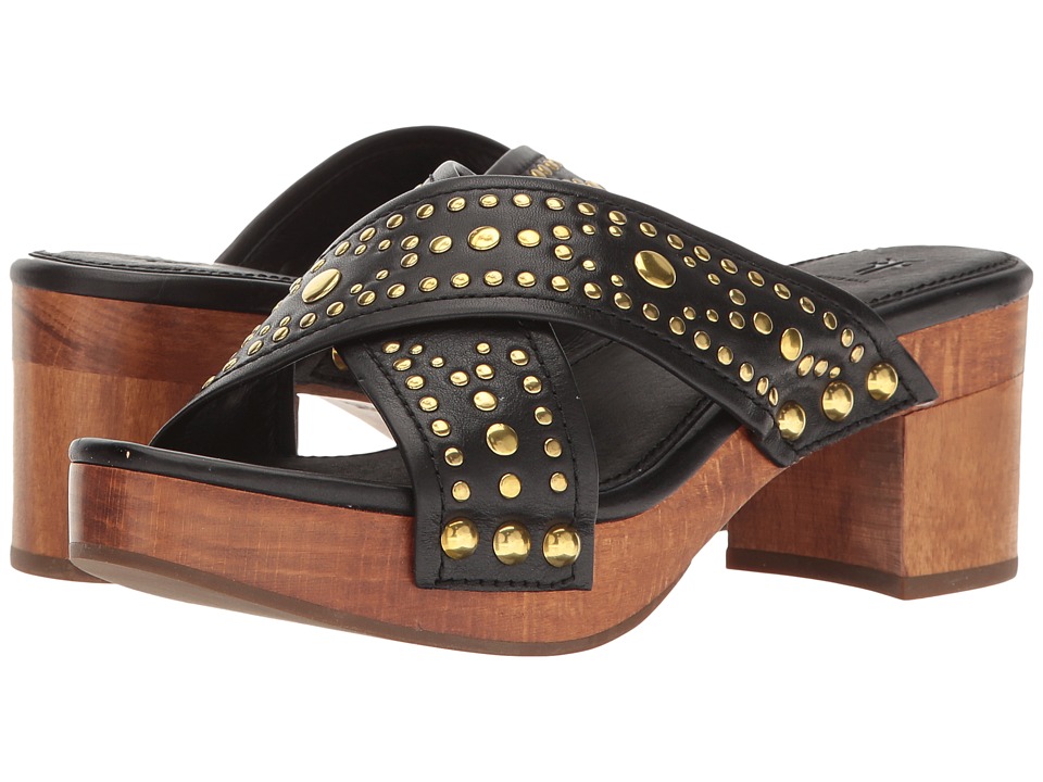 Frye Fiona Deco Slide (Black Smooth Antique Pull Up) Women