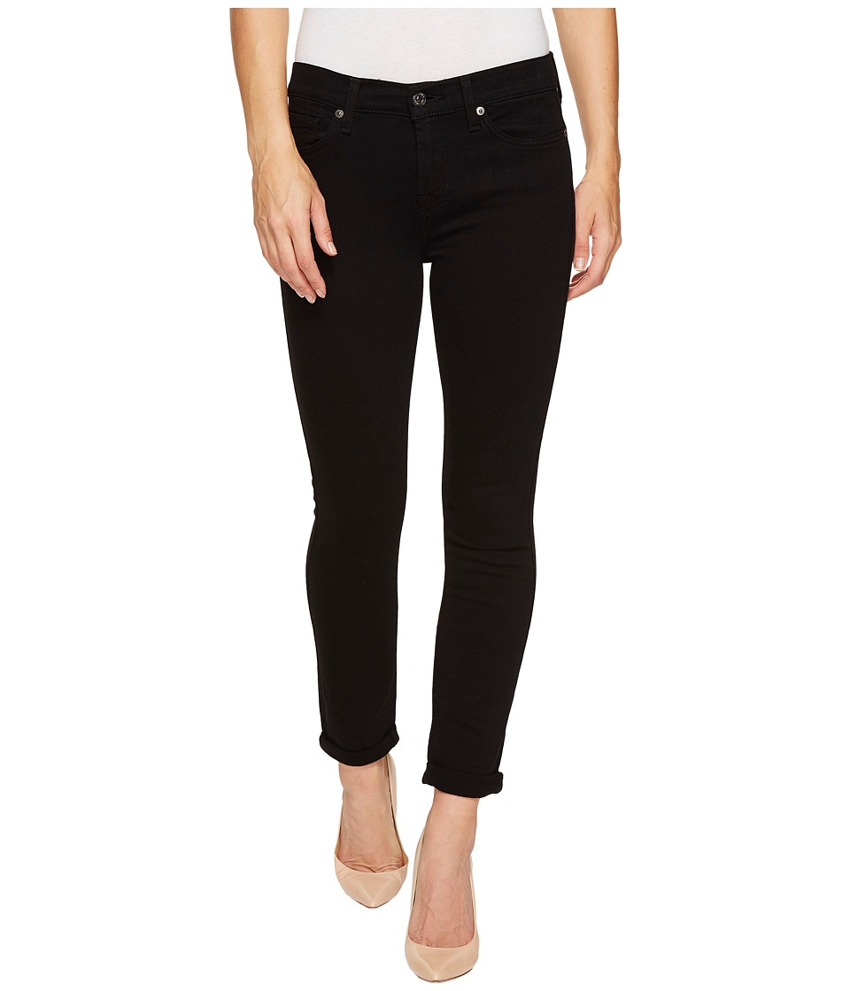 7 For All Mankind The Skinny Crop Roll w/ Squiggle in Black Twill (Black Twill) Women