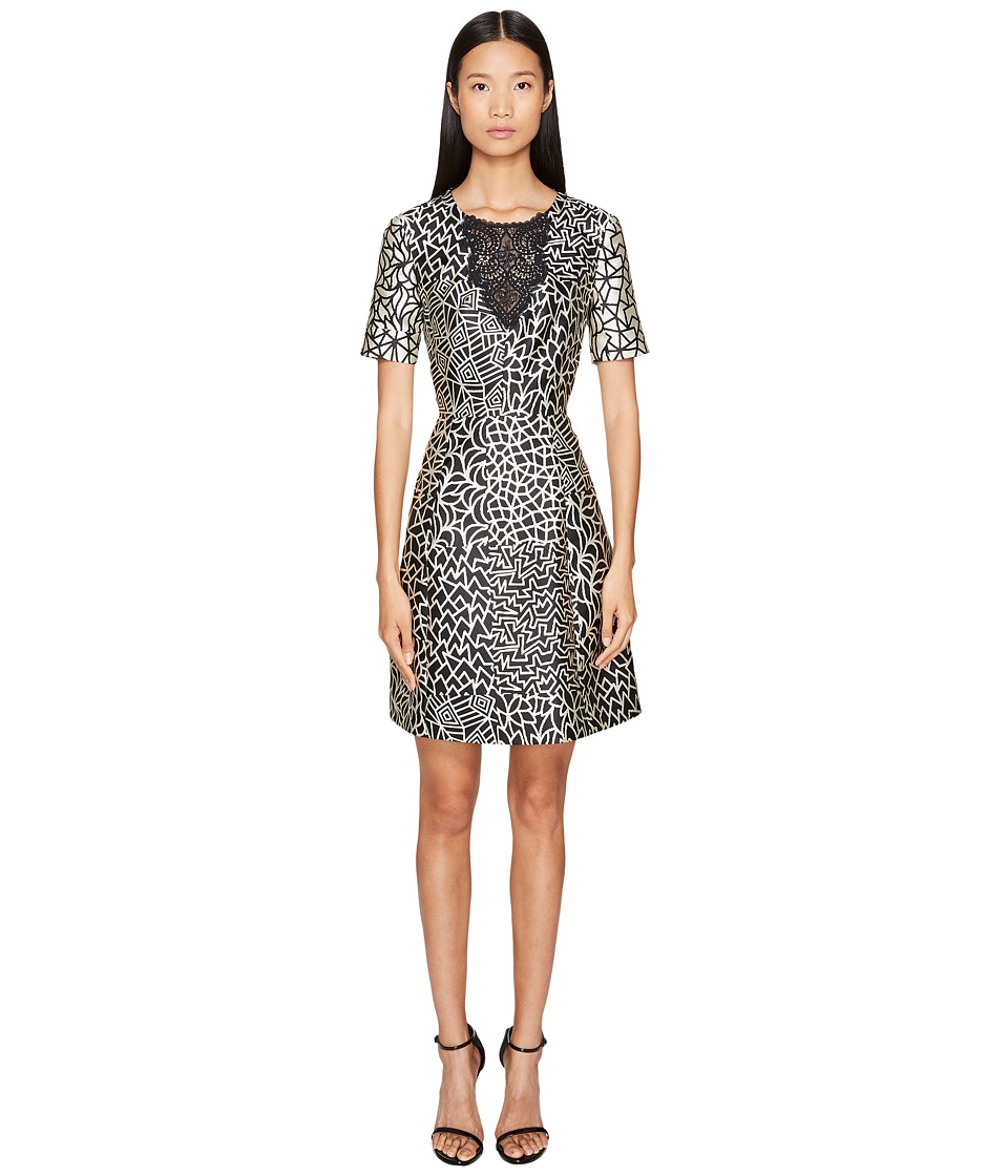 YIGAL AZROUEL Tribal Patchwork A-Line Dress (Jet Multi) Women