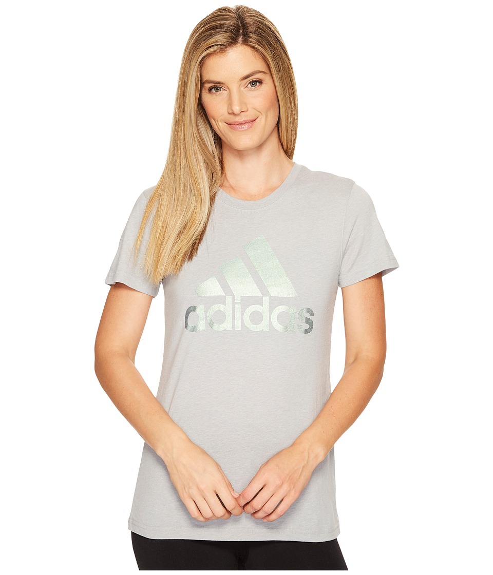 adidas Badge Of Sport Aqua Pearl Tee (Medium Grey Heather/Multicolor) Women