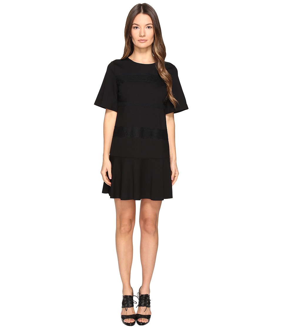 RED VALENTINO Ponte Jersey and Lace Ribbons Dress (Nero) Women