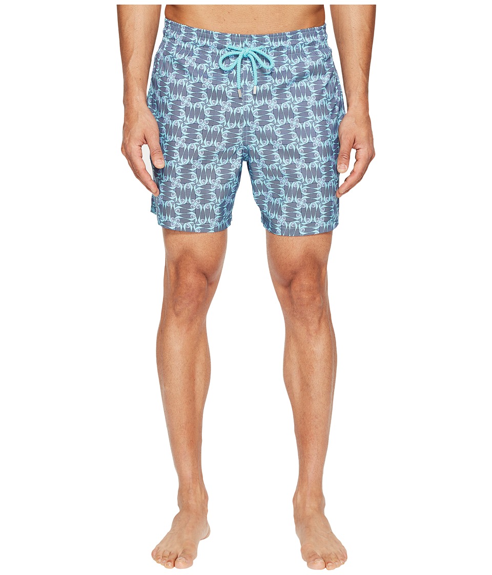 Vilebrequin Mahina Sashimi Check Fishes Packable Swim Trunk (Blue Multi) Men