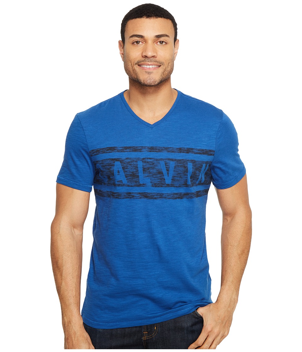 Calvin Klein Jeans Stripe Calvin Logo V-Neck Tee (Monaco Blue) Men