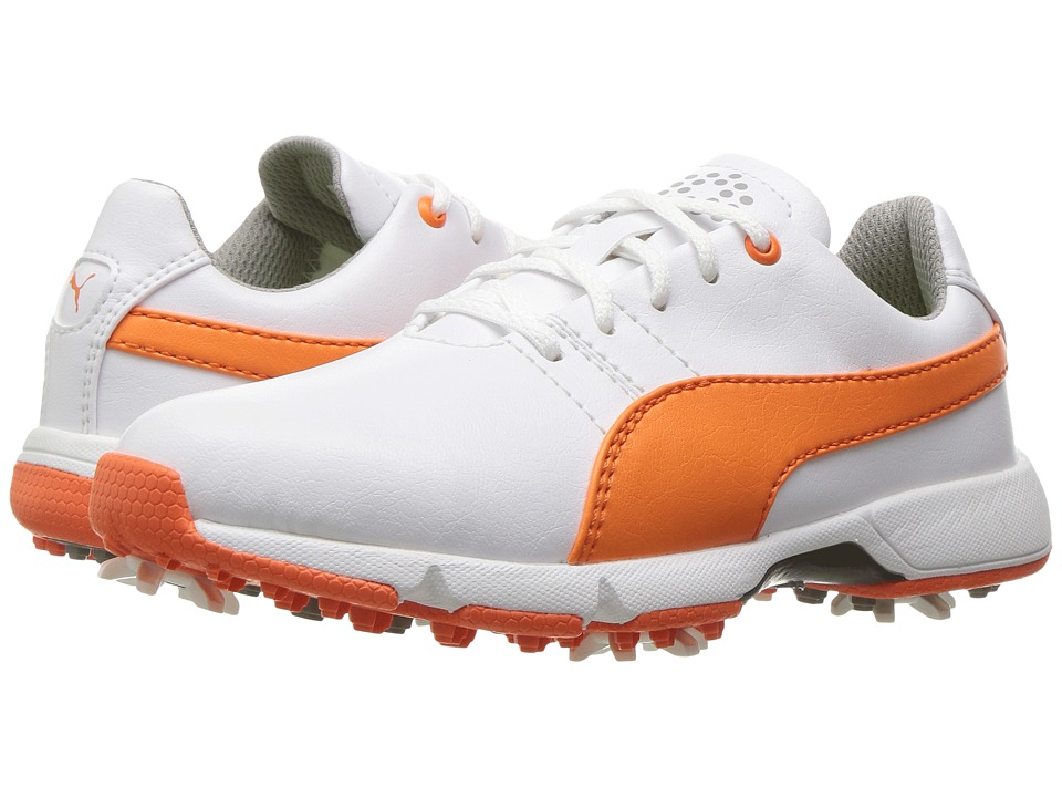 PUMA Golf Titantour Cleated (Little Kid/Big Kid) (Puma White/Vibrant Orange) Men