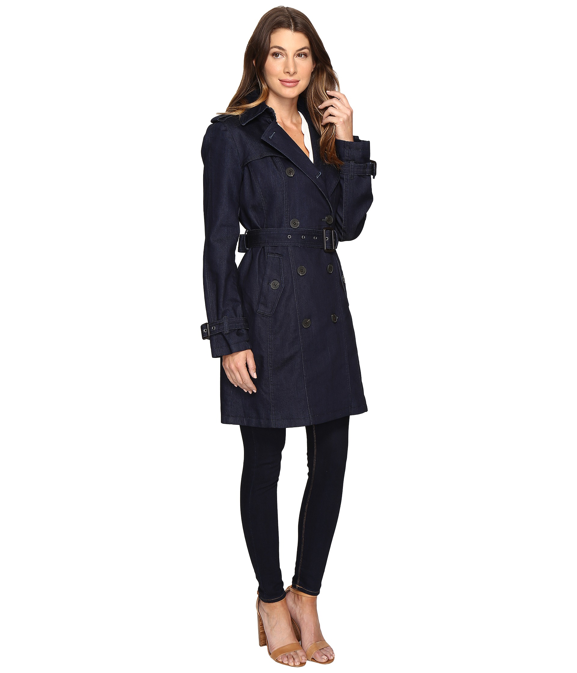 Michael Kors Plus Size Hooded Belted Trench Coat In Blue Gallery