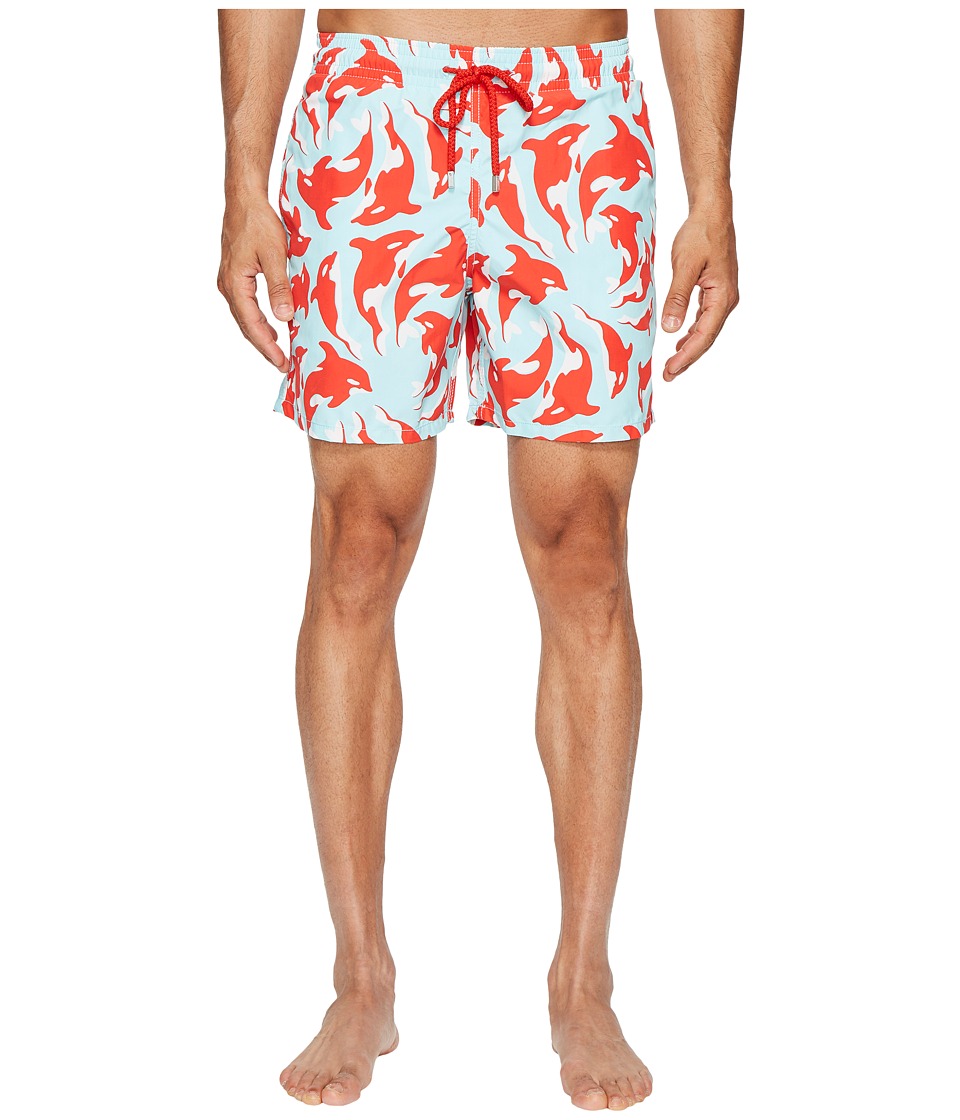 Vilebrequin Moorea Orca Swim Trunk (Light Blue/Red) Men