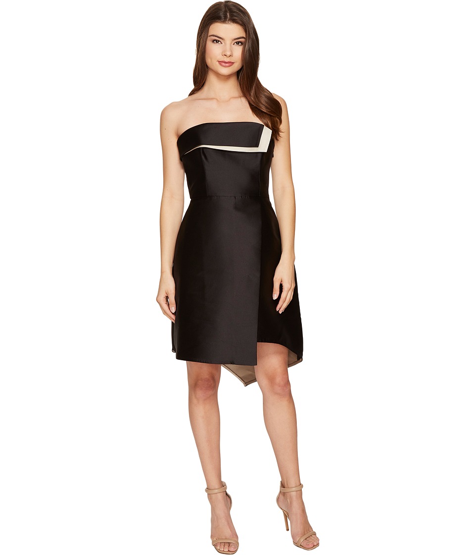 Halston Heritage Strapless Color Blocked Structure (Black/Champagne) Women