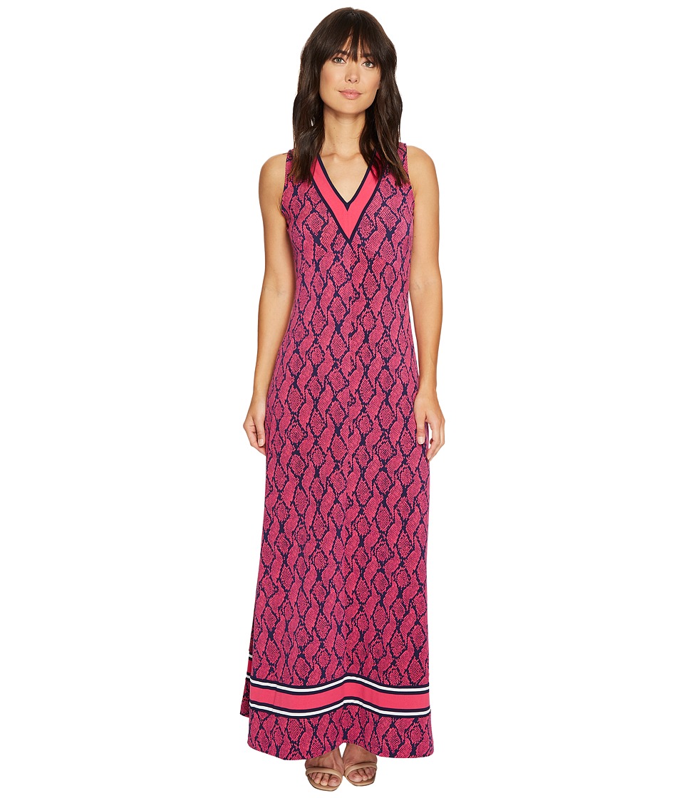 MICHAEL Michael Kors Mamba Border V-Neck Maxi (Electric Pink) Women