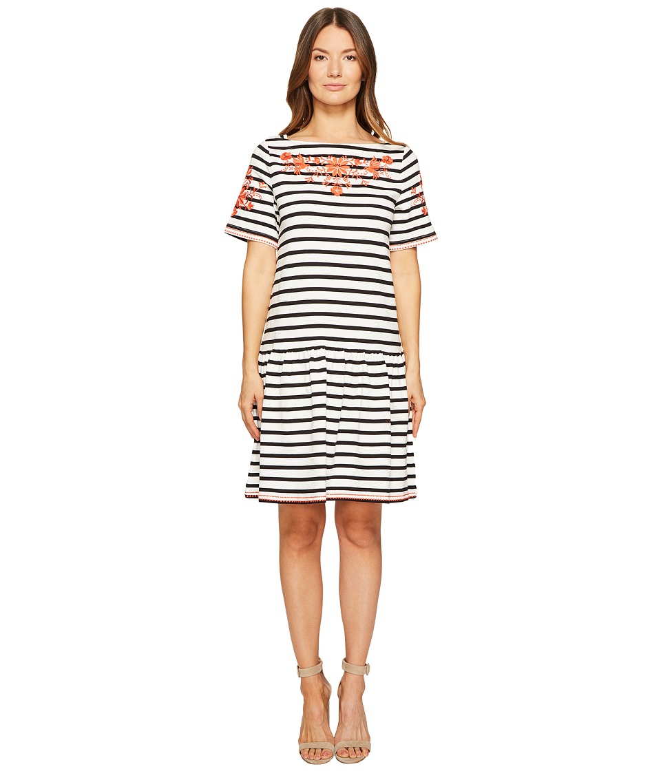 Kate Spade New York Stripe Embroidered Dress (Off-White/Black) Women