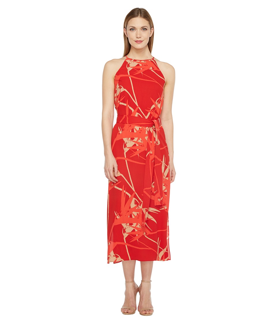 Halston Heritage Sleeveless High Neck Printed Slip Dress (Chili Paradise Print) Women