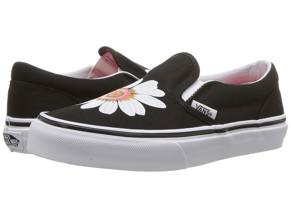 Vans Kids Classic Slip-On (Little Kid/Big Kid) ((Flower Petals) Black/Paradise Pink) Girls Shoes