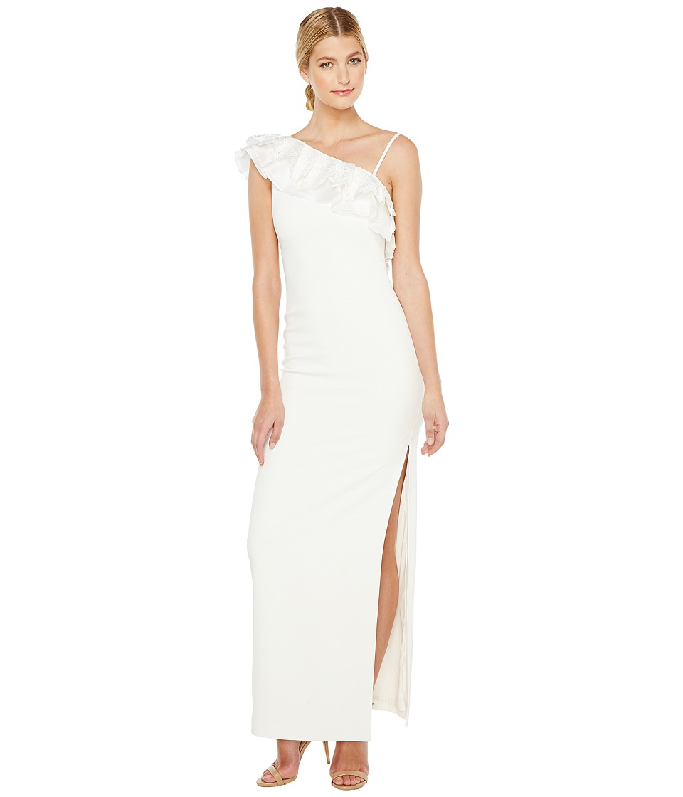 Badgley Mischka Asymmetrical Lace Trimmed Gown (Light Ivory) Women