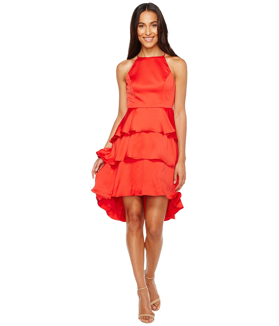 Aidan Mattox Satin Tiered Halter Cocktail Dress (Red) Women
