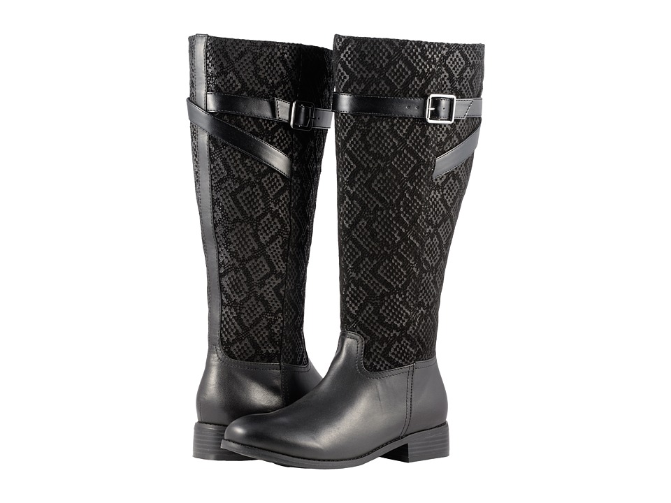 Trotters Lyra (Black Embossed Snake/Leather) Women