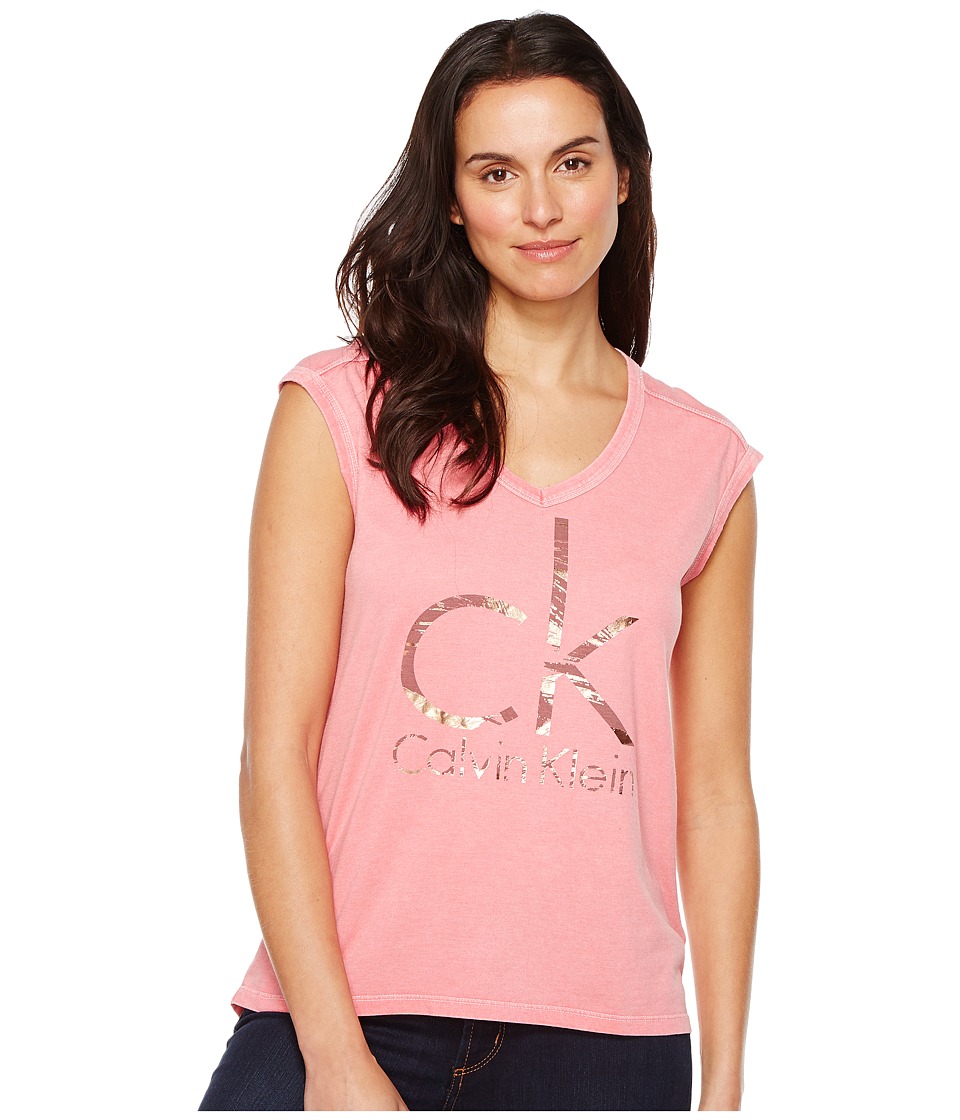 Calvin Klein Jeans Brushstroke Foil Logo Tee (Rapture Rose) Women