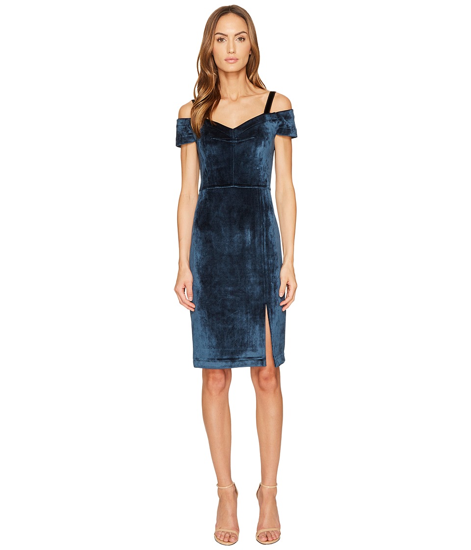 YIGAL AZROUEL Cold Shoulder Stretch Velvet Dress (Desert Blue) Women