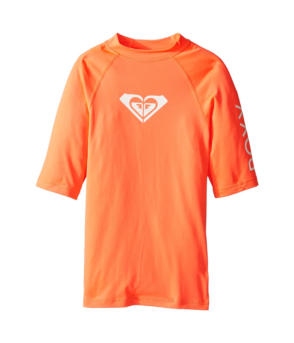 Roxy Kids Whole Hearted Short Sleeve Rashguard (Big Kids) (Neon Grapefruit) Girl