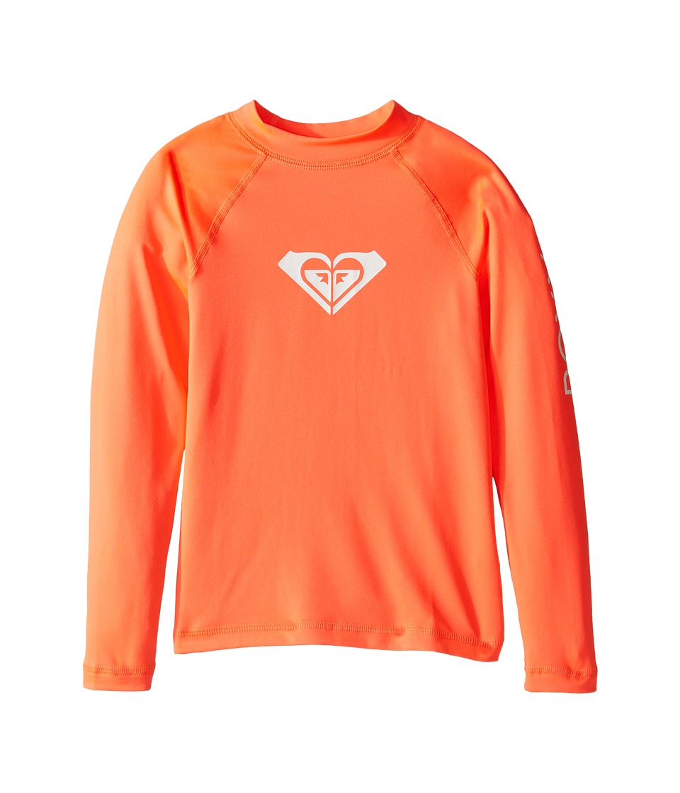 Roxy Kids Whole Hearted Long Sleeve Rashguard (Toddler/Little Kids/Big Kids) (Neon Grapefruit) Girl