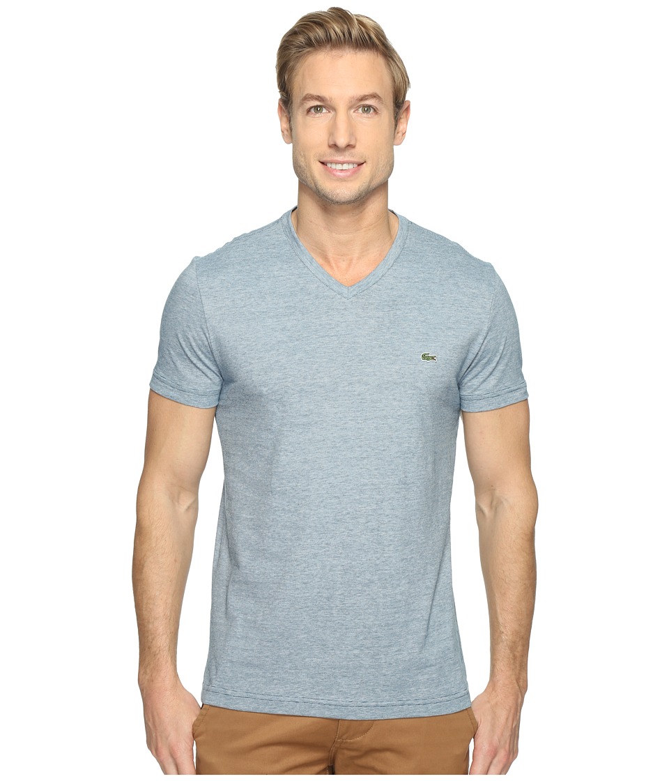 Lacoste V-Neck Stripe T-Shirt (Legion Blue/White) Men