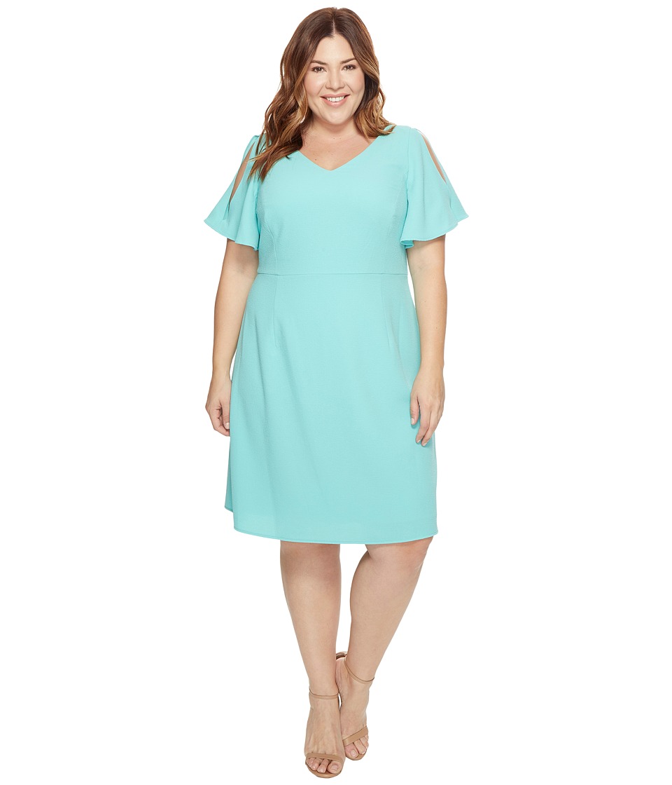 Adrianna Papell Plus Size Cold Shoulder Flared Sleeve Fit and Flare (Aruba Blue) Women