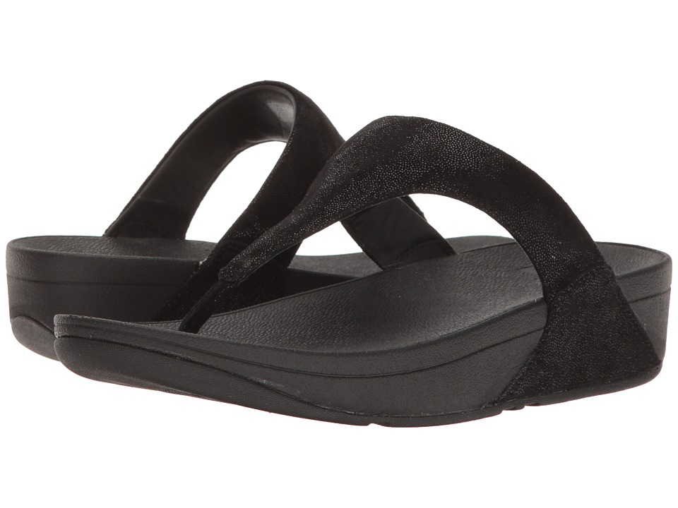 FitFlop Shimmy Suede Toe Post (Black Glimmer) Women