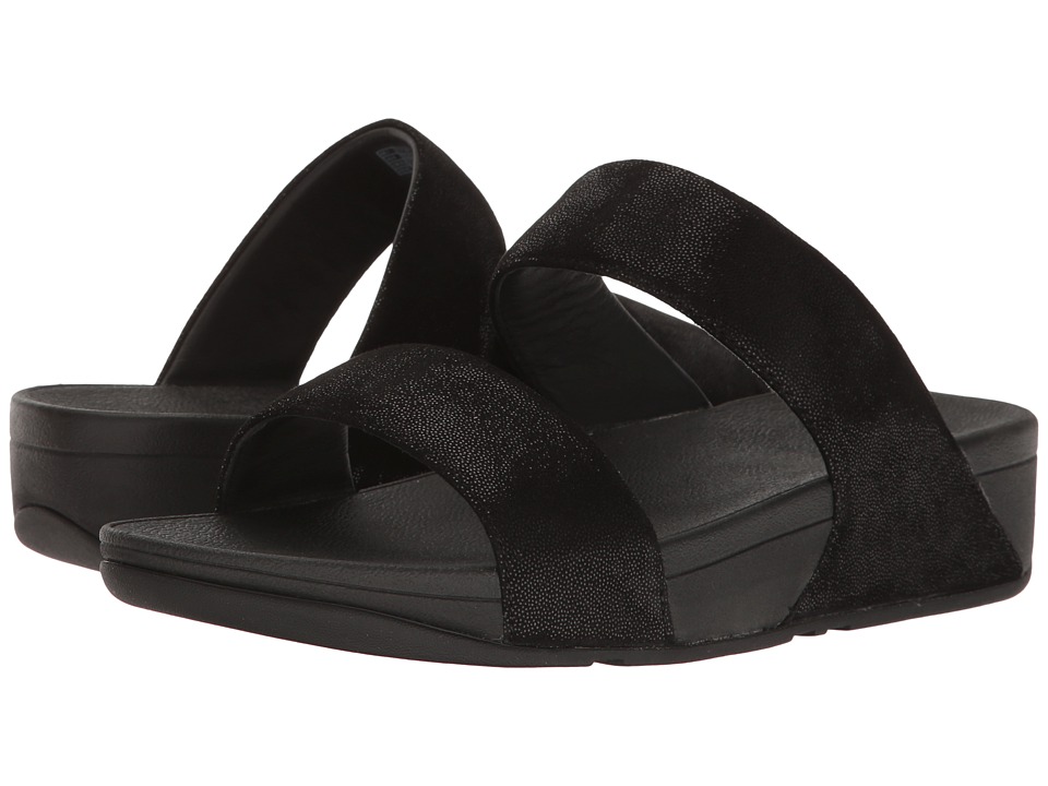 FitFlop Shimmy Suede Slide (Black Glimmer) Women