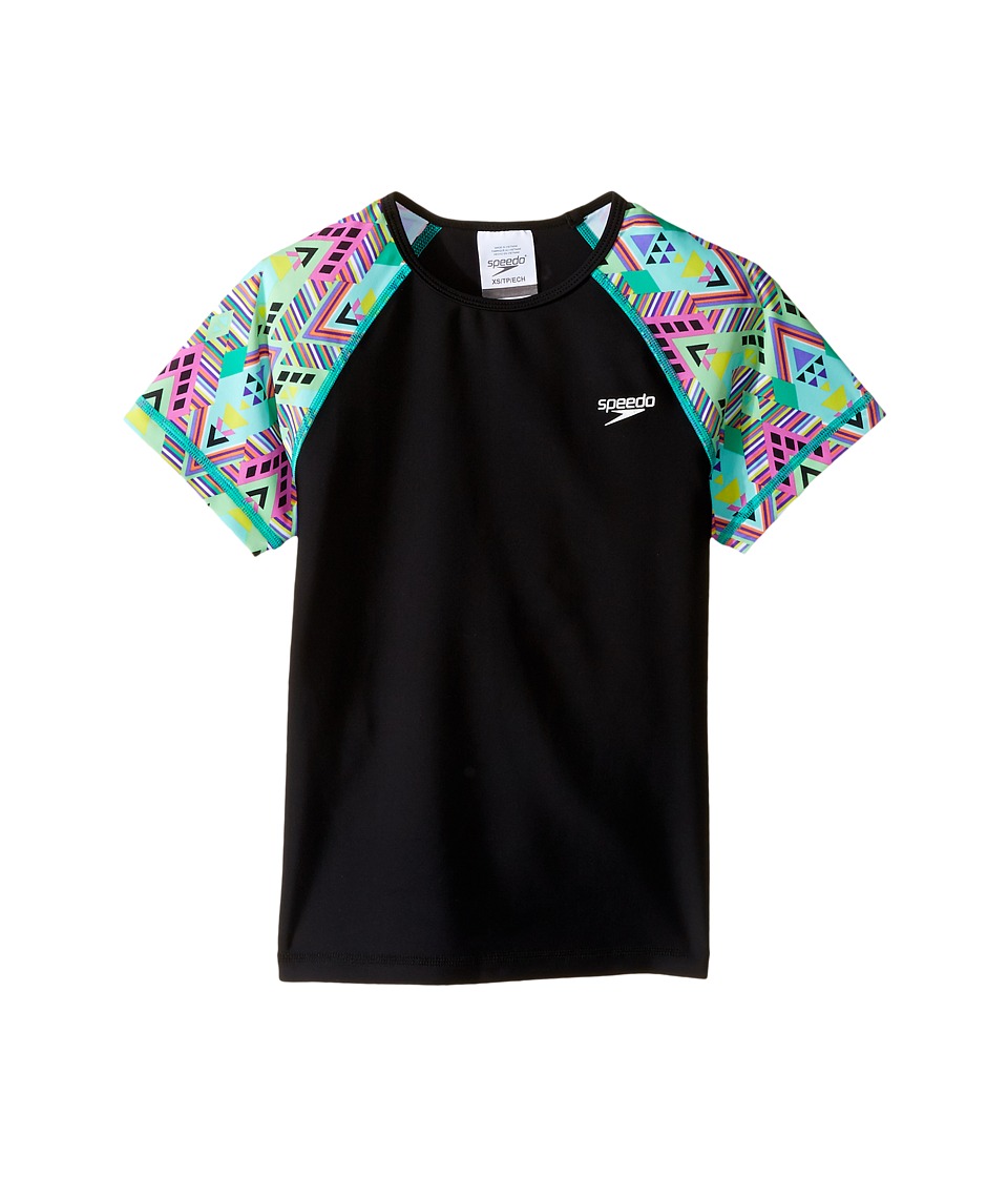 Speedo Kids Printed Short Sleeve Rashguard (Little Kids/Big Kids) (Speedo Black) Girl