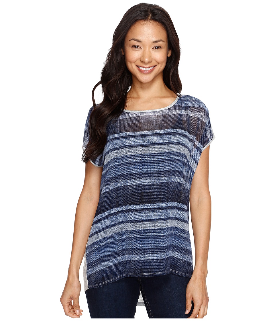 TWO by Vince Camuto Short Sleeve Textured Skies Mixed Media Tee (Grey Heather) Women