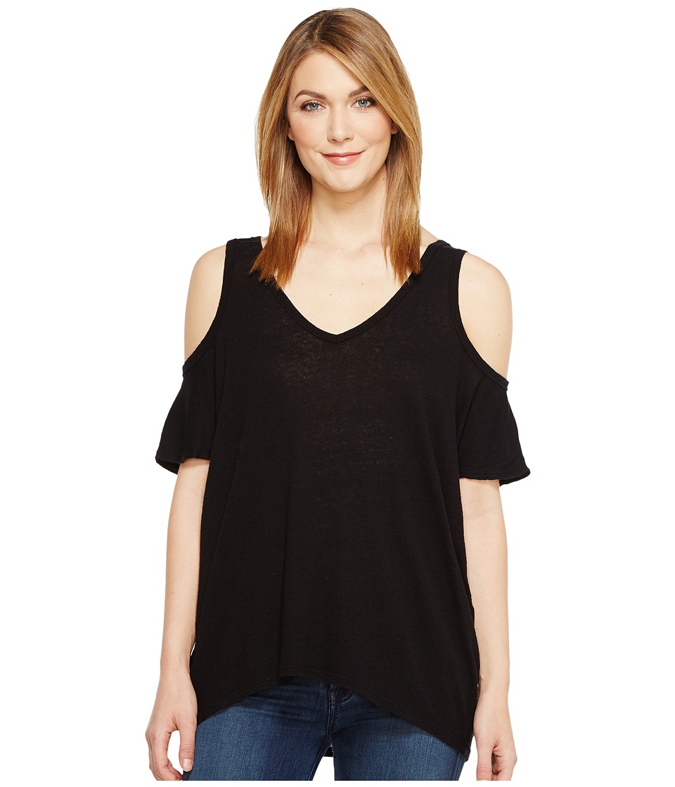 Michael Stars Hemp Jersey V-Neck Cold Shoulder Tee (Black) Women