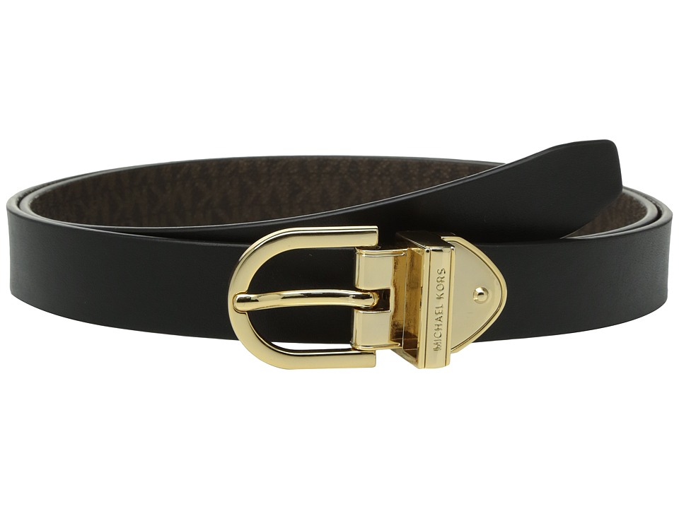 MICHAEL Michael Kors 25mm Reversible Smooth to Logo Belt (Black Gold) Women