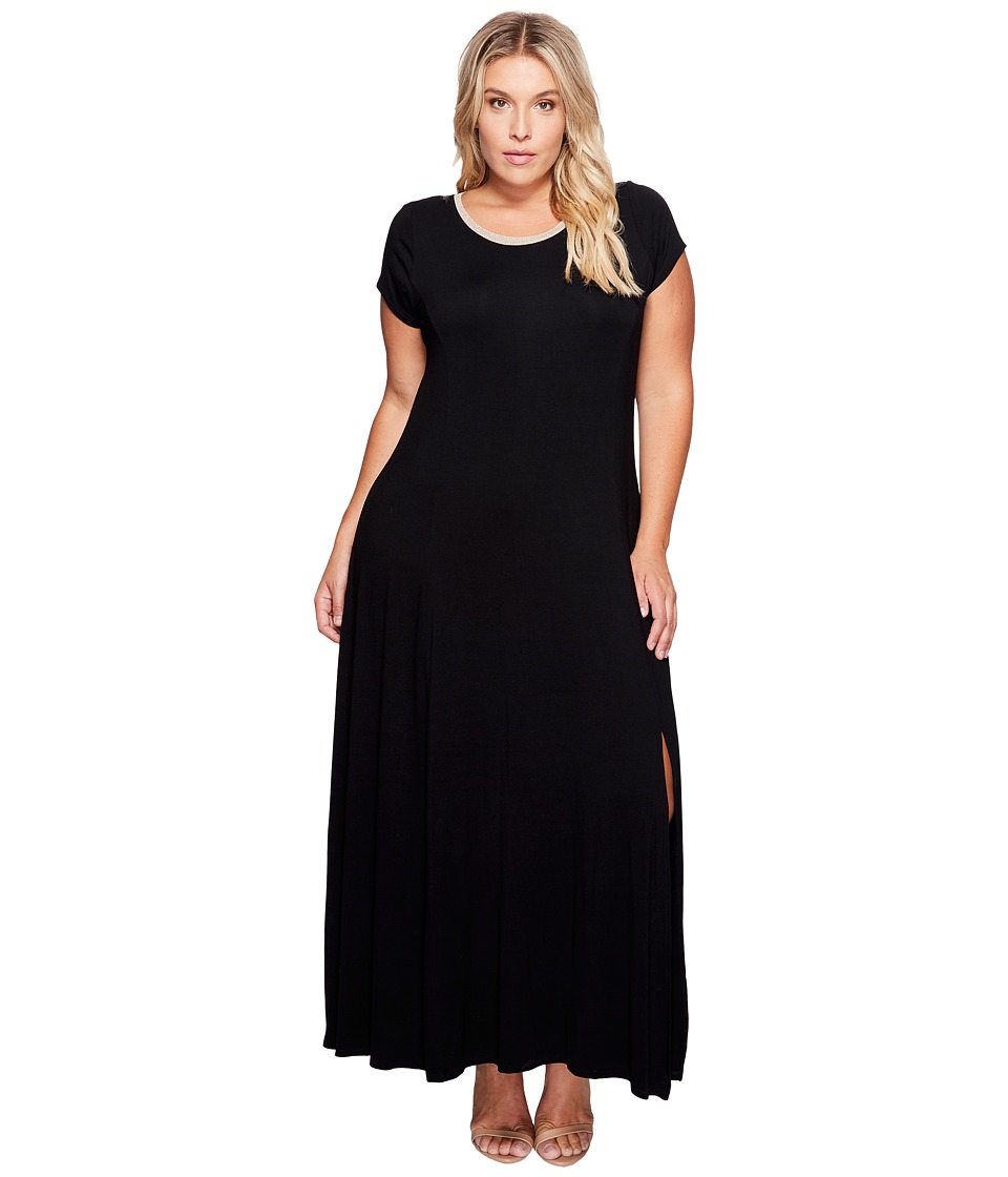 MICHAEL Michael Kors Plus Size Cap Sleeve Slit Maxi Dress (Black) Women
