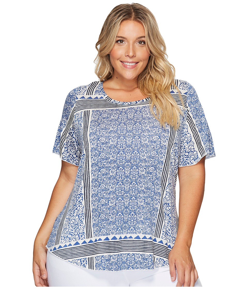 Lucky Brand Plus Size Triangle Striped Tee (Blue Multi) Women