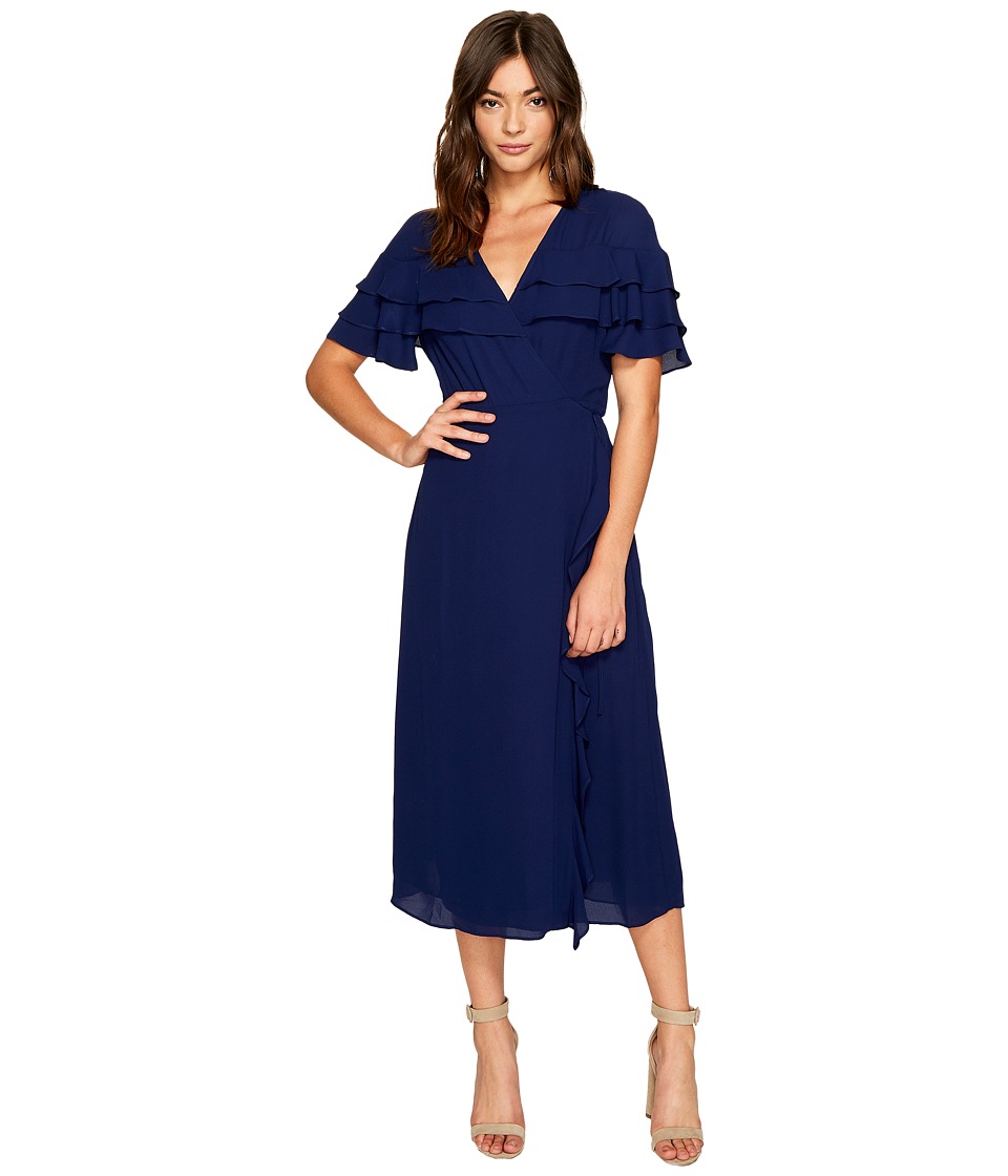 1.STATE Wrap Front Tiered Ruffle Maxi (Evening Sky) Women