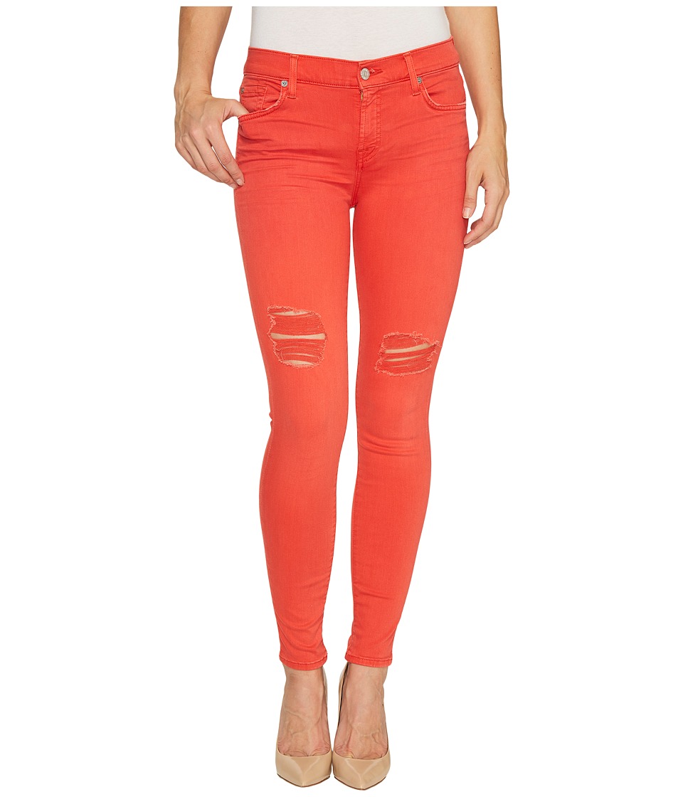 7 For All Mankind The Ankle Skinny Jeans w/ Destroy in Hibiscus (Hibiscus) Women