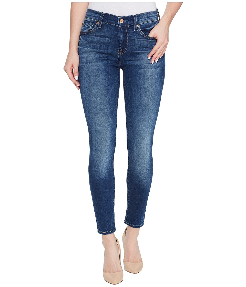 7 For All Mankind Cropped Skinny Jeans w/ Squiggle in Rich Coastal Blue (Rich Coastal Blue) Women
