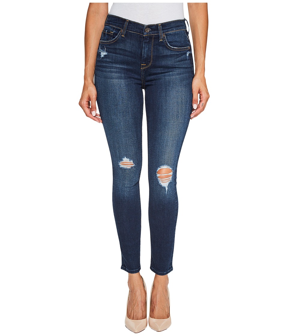 7 For All Mankind High Waist Ankle Skinny Jeans w/ Squiggle Destroy in Heritage Night (Heritage Night) Women