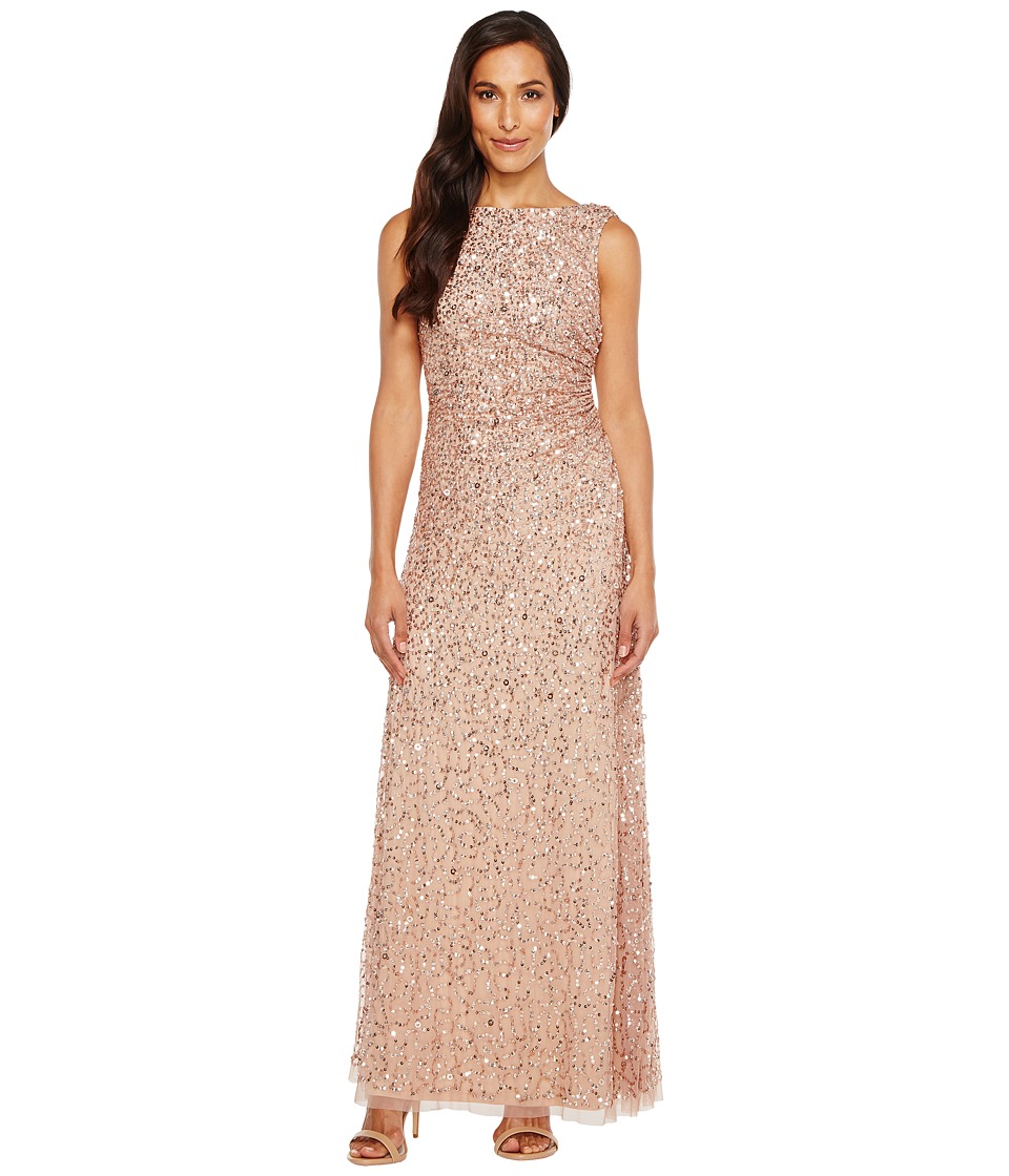 Adrianna Papell Cowl Drape Crunchy Bead Gown (Rose Gold) Women