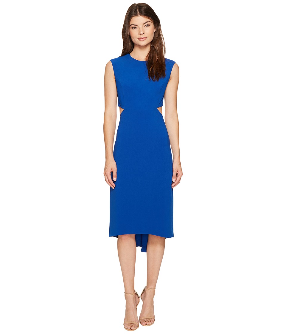Halston Heritage Cap Sleeve Round Neck Dress w/ Back Cut Out (Cobalt) Women