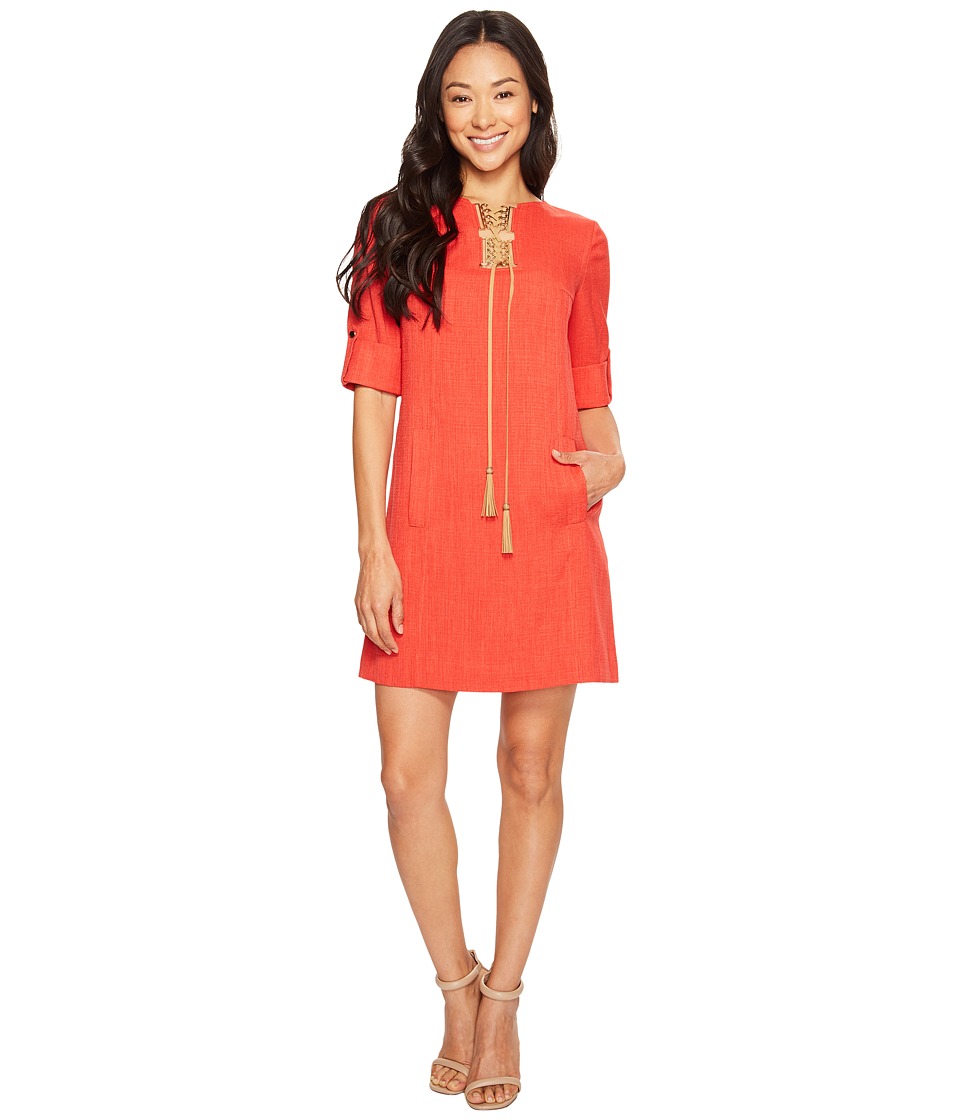 Tahari by ASL Petite Petite Lace-Up Shift Dress (Poppy Red) Women