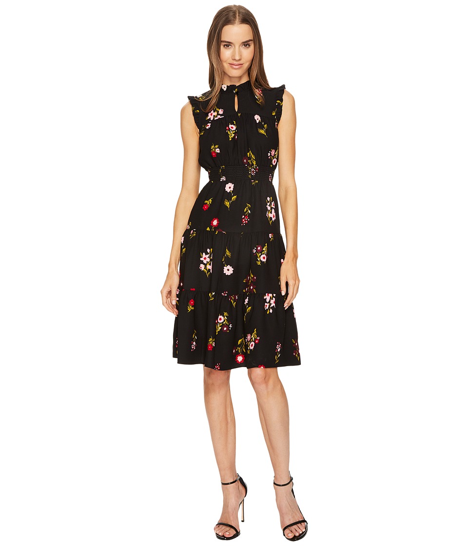 Kate Spade New York In Bloom Smocked Waist Dress (Black Multi) Women