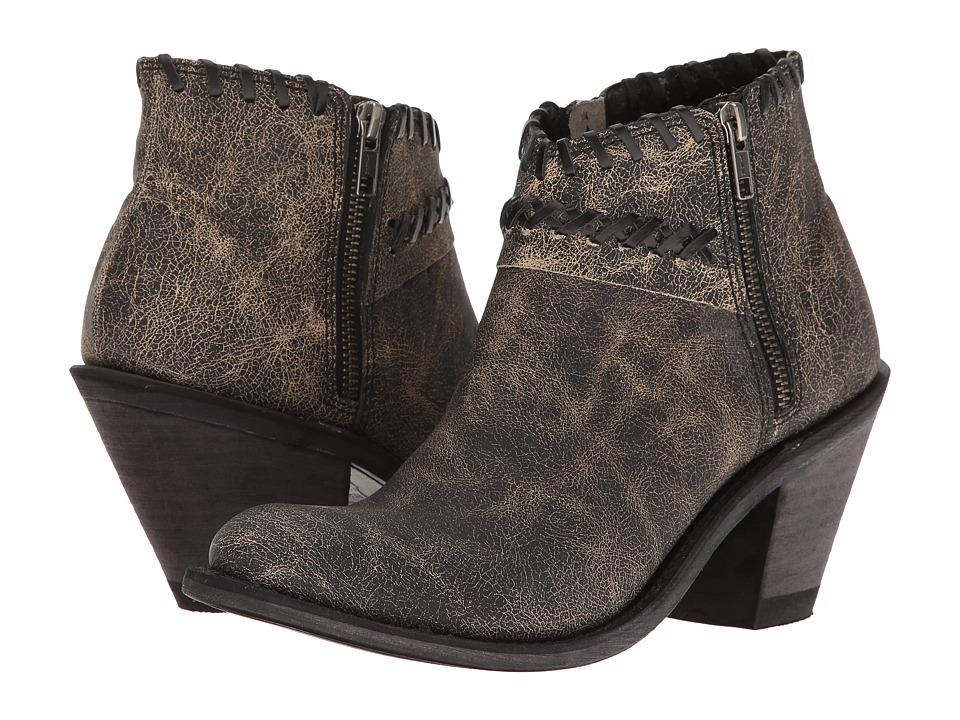 Old West Boots Crisscross Stitch Ankle Boot (Vintage Charcoal) Cowboy Boots