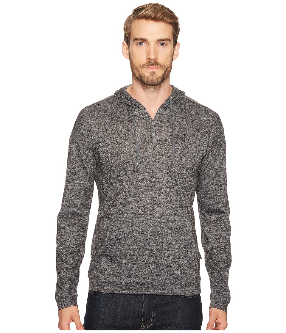 John Varvatos Star U.S.A. Long Sleeve Drop Shoulder Henley Hoodie w/ Kanga K3111T2B (Black/White) Men