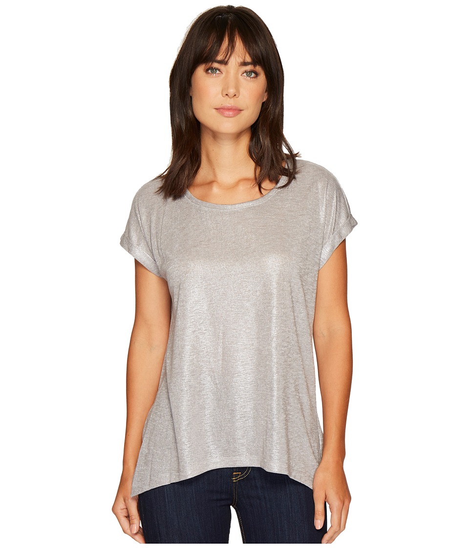 TWO by Vince Camuto Roll Sleeve Foil Print Knit Tee (Grey Heather) Women