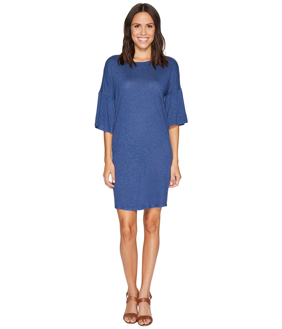TWO by Vince Camuto Ruched Bell Sleeve Slub Jersey Knit Dress (Indigo Heather) Women