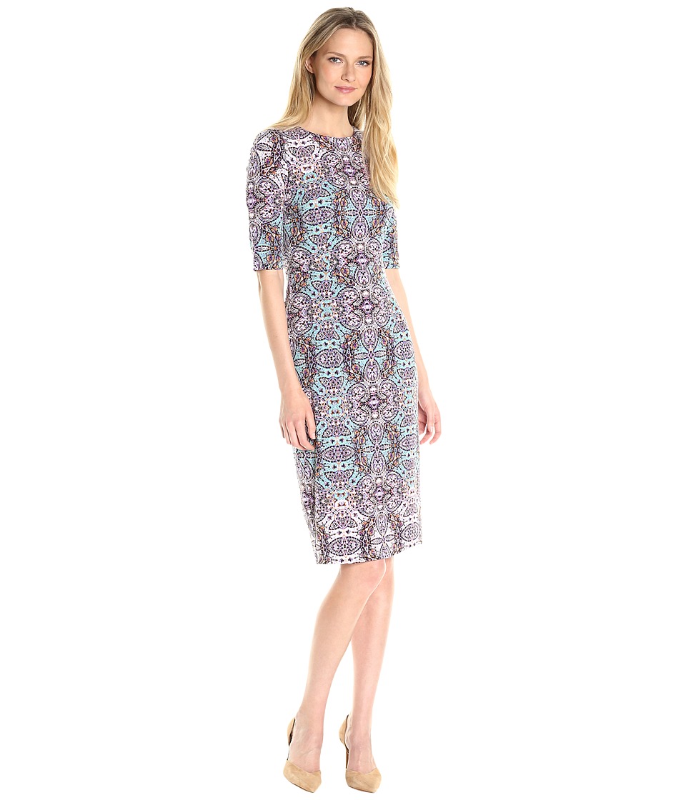 Maggy London Byzantine Shield MJ Midi Sheath Dress (Soft White/Aqua) Women